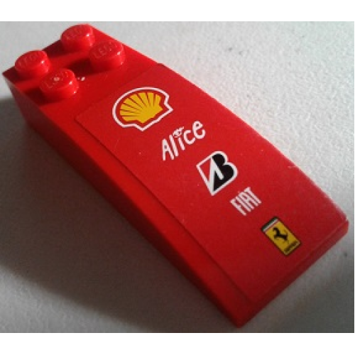 Деталь LEGO 44126pb047 Slope, Curved 6 x 2 with Shell, Alice, Bridgestone, Fiat and Ferrari Logos Pattern (Sticker) - Set 8142-2