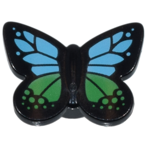 Деталь LEGO 80674pb04 Butterfly with Stud Holder with Medium Azure and Bright Green Wings Pattern