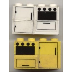 Stickered Assembly 4 x 2 x 2 with Refrigerator and Oven Pattern (Sticker) - Sets 6372 / 6374 - 2 Brick 2 x 4 - White Stickered Assembly 4 x 2 x 2 with Refrigerator and Oven Pattern (Sticker) - Sets 6372 / 6374 - 2 Brick 2 x 4 - White