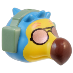 Minifigure, Head, Modified Bird (Dodo) with Molded Sand Green Headset and Yellow Face and Printed Copper Sunglasses, Orange Eyebrows, and Reddish Brown Beak Pattern Minifigure, Head, Modified Bird (Dodo) with Molded Sand Green Headset and Yellow Face and Printed Copper Sunglasses, Orange Eyebrows, and Reddish Brown Beak Pattern