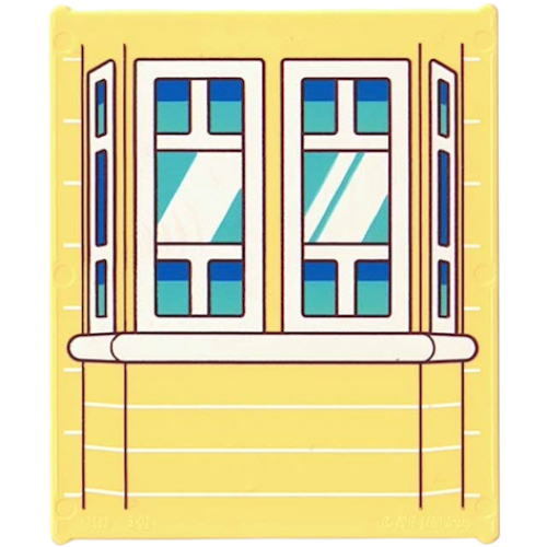 Деталь LEGO 42509pb12 Glass for Window 1 x 6 x 6 Flat Front with Bay Window, Blue and Medium Azure Panes with White Frames and Reflections Pattern