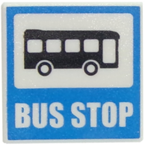 Деталь LEGO 15210pb020 Road Sign 2 x 2 Square with Open O Clip with Bus and 'BUS STOP' Pattern
