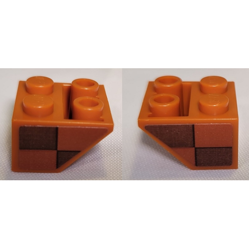 Деталь LEGO 3660pb027R Slope, Inverted 45 2 x 2 with Flat Bottom Pin with Dark Orange and Reddish Brown Checkered Pattern on Both Sides Model Right Side (Stickers) - Set 21331