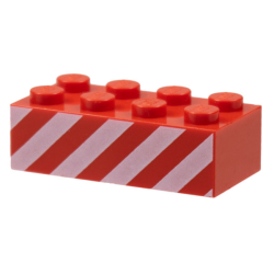 Brick 2 x 4 with Angled White Danger Stripes Pattern on Both Sides