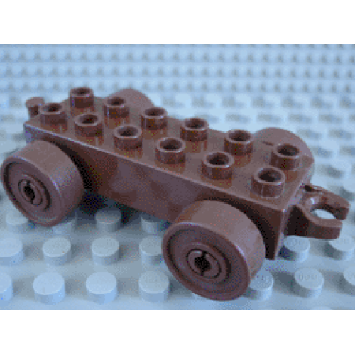 Деталь LEGO 2312c04 Duplo Car Base 2 x 6 with Open Hitch End and Brown Wheels