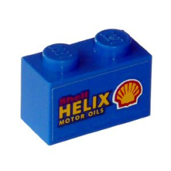 Brick 1 x 2 with Red 'Shell', Yellow 'HELIX MOTOR OILS', and Shell Logo Pattern on Both Sides (Stickers) - Sets 1253-1 / 1254-1
