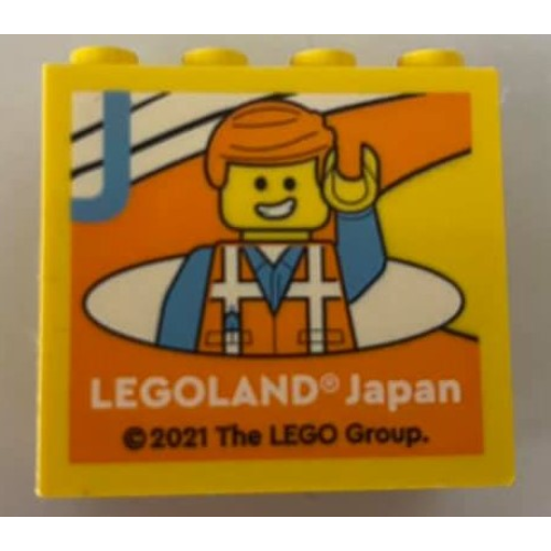 Деталь LEGO 30144pb329 Brick 2 x 4 x 3 with LEGOLAND Japan, Emmet Minifigure, and Medium Blue Capital Letter J Pattern