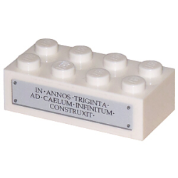 Brick 2 x 4 with 'IN ANNOS TRIGINTA AD CAELUM INFINITUM CONSTRUXIT' on Plaque Pattern (Sticker) - Set 5974