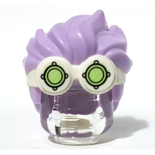 Деталь LEGO 56298pb01 Minifigure, Hair Combo, Goggles with Lime Lenses Pattern and Lavender Spiked Top Hair