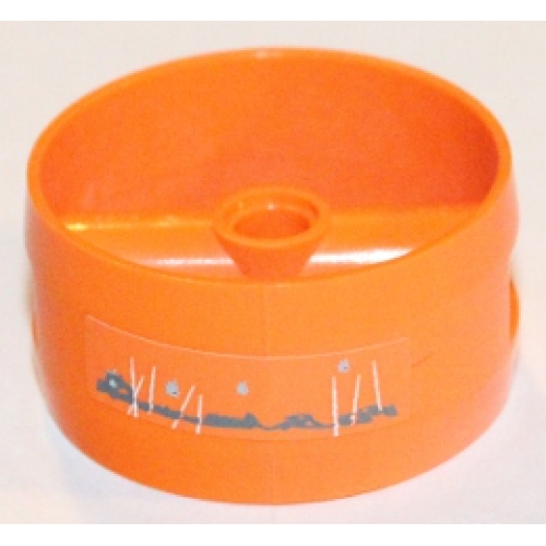 Деталь LEGO 41531pb007L Cylinder 4 x 4 x 1 2/3 with Pin Holes and Center Bar with Damage Pattern (Sticker) - Set 5985