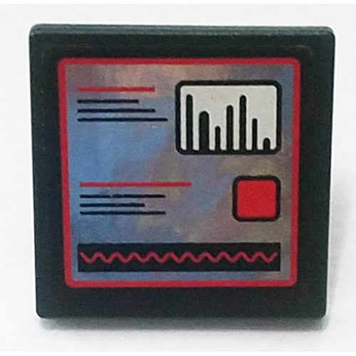 Деталь LEGO 15210pb111 Road Sign 2 x 2 Square with Open O Clip with Red and Black Lines, Bar Graph and Square on Silver Mirrored Background Pattern (Sticker) - Set 75911