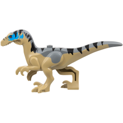 Dinosaur Body Raptor / Velociraptor with Stud with Molded Dark Bluish Gray Back and Printed Black Stripes, Dark Azure Markings and Red Eyes Pattern