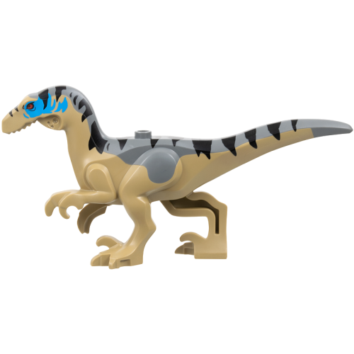 Деталь LEGO 110242pb01 Dinosaur Body Raptor / Velociraptor with Stud with Molded Dark Bluish Gray Back and Printed Black Stripes, Dark Azure Markings and Red Eyes Pattern