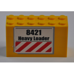Stickered Assembly 6 x 2 x 3 with '8421 Heavy Loader' and Red and White Danger Stripes Pattern (Sticker) - Set 8421 - 3 Brick 2 x 6 Stickered Assembly 6 x 2 x 3 with '8421 Heavy Loader' and Red and White Danger Stripes Pattern (Sticker) - Set 8421 - 3 Brick 2 x 6