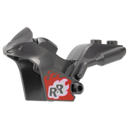 Motorcycle Fairing, Stuntz Sport Bike Tapered Front with 'RR' in Silver Flames and Red and Blue Flame on Opposite Sides Pattern Motorcycle Fairing, Stuntz Sport Bike Tapered Front with 'RR' in Silver Flames and Red and Blue Flame on Opposite Sides Pattern