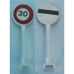 Road Sign Round with Black '30' and Red Circle on Front, Black Bar Pattern on Back (Stickers) - Set 1589-1