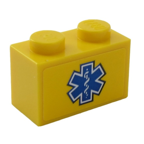 Деталь LEGO 3004pb197 Brick 1 x 2 with Blue and White EMT Star of Life Pattern (Sticker) - Set 60203