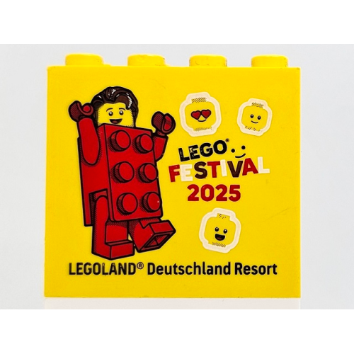 Деталь LEGO 30144pb458 Brick 2 x 4 x 3 with LEGO FESTIVAL 2025 LEGOLAND Deutschland Resort and Red Brick Suit Guy Minifigure Pattern