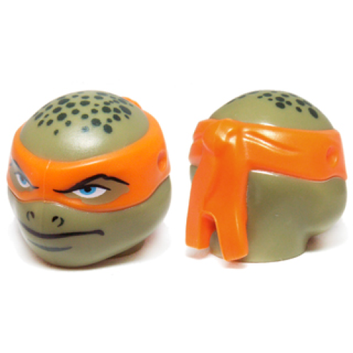 Деталь LEGO 16640pb01 Minifigure, Head, Modified Ninja Turtle Type 2 with Orange Mask and Dark Green Spots Pattern (Michelangelo)