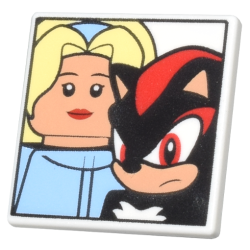 Road Sign 2 x 2 Square with Open O Clip with Maria Robotnik and Shadow the Hedgehog Minifigures Pattern