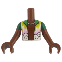 Torso Mini Doll Boy Bright Green, Bright Pink, Lime and White Shirt Open and Necklace Pattern, Reddish Brown Arms with Hands with Green Short Sleeves