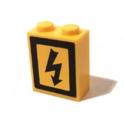 Brick 1 x 2 x 2 with Inside Axle Holder with Electricity Danger Sign Pattern Left (Sticker) - Set 3179 Brick 1 x 2 x 2 with Inside Axle Holder with Electricity Danger Sign Pattern Left (Sticker) - Set 3179