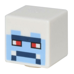 Minifigure, Head, Modified Cube with Pixelated Bright Light Blue Face, Red Eyes, and Dark Blue Mouth and Brow Pattern (Minecraft Yeti)
