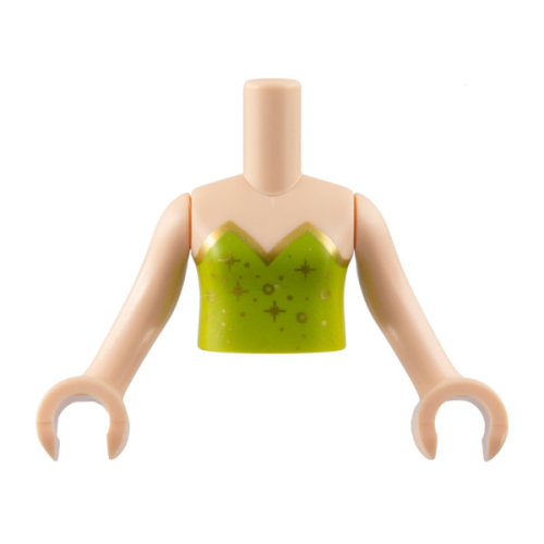 Деталь LEGO FTGpb418c01 Torso Mini Doll Girl Lime Strapless Top, Gold Hem, Circles and Sparkles Pattern, Light Nougat Arms with Hands