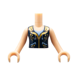 Torso Mini Doll Girl Dark Blue Vest with Gold Trim Pattern, Light Nougat Arms with Hands