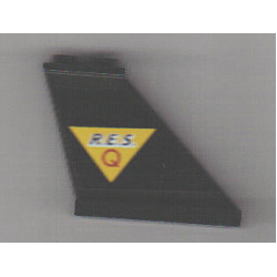 Tail 4 x 1 x 3 with Black 'R.E.S.' and Red 'Q' on Yellow Triangle Pattern Model Right Side (Sticker) - Set 6451
