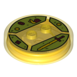 Dimensions Toy Tag 4 x 4 x 2/3 with 2 Studs and Trans-Orange Bottom with Bright Light Yellow and Dark Red Sword, Snail, and Jewels on Lime Background Pattern (Finn the Human) Dimensions Toy Tag 4 x 4 x 2/3 with 2 Studs and Trans-Orange Bottom with Bright Light Yellow and Dark Red Sword, Snail, and Jewels on Lime Background Pattern (Finn the Human)