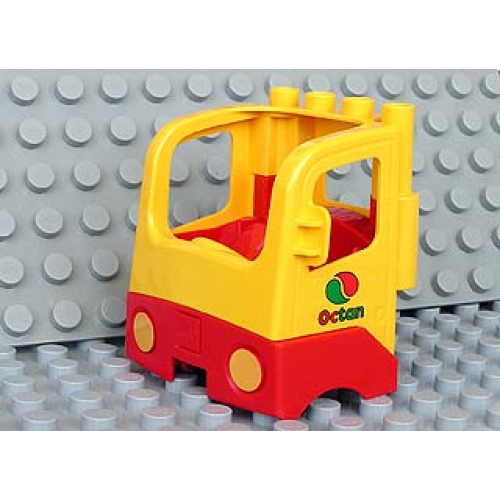 Деталь LEGO 48125c04pb01 Duplo Cabin Truck Semi-Tractor Cab with Red Base and Octan Logo Pattern on Both Sides