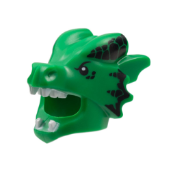 Minifigure, Headgear Head Cover, Costume Dragon with Black Eyes and Scales, White Teeth Pattern - Green Minifigure, Headgear Head Cover, Costume Dragon with Black Eyes and Scales, White Teeth Pattern - Green