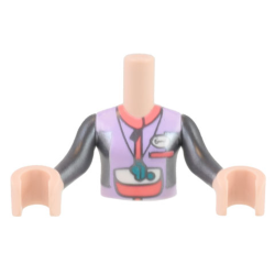 Torso Mini Doll Girl Lavender, Coral, and Pearl Dark Gray Sailing Outfit, Whistle Pattern, Light Nougat Arms with Hands with Pearl Dark Gray Long Sleeves
