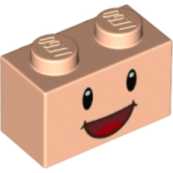 Brick, Modified 1 x 2 with Studs on 1 Side with Black Eyes, White Pupils, and Dark Red Open Mouth Smile with Red Tongue Pattern (Super Mario Toadette Face)