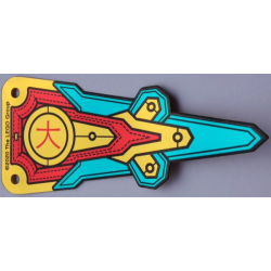 Plastic Part for Set 80012 - Pennant Flag with Red Band, Black Stitching, Dark Turquoise and Gold Panels, and Chinese Logogram '大' (Big) Pattern