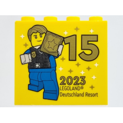 Brick 2 x 4 x 3 with Besuchsmeister 15 Gold 2023 LEGOLAND Deutschland Resort Pattern
