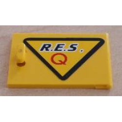 Container, Cupboard 2 x 3 x 2 Door with Black 'R.E.S.' and Red 'Q' on Yellow Triangle with Black Border Pattern Model Right Side (Sticker) - Set 6462 Container, Cupboard 2 x 3 x 2 Door with Black 'R.E.S.' and Red 'Q' on Yellow Triangle with Black Border Pattern Model Right Side (Sticker) - Set 6462