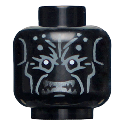 Minifigure, Head Alien Dark Bluish Gray Lines, White Eyes, Silver Sharp Teeth (Nightmare Batman) Pattern