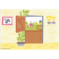 Plastic Part for Set 5941 - Horse Stable Backdrop with Award in Frame, House Plant, Split Wooden Door, and Trophies on Shelf Pattern