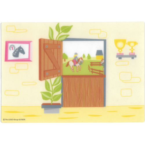 Деталь LEGO 5941pls01 Plastic Part for Set 5941 - Horse Stable Backdrop with Award in Frame, House Plant, Split Wooden Door, and Trophies on Shelf Pattern
