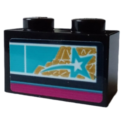 Brick 1 x 2 with Medium Azure Star on Gold Mosaic Pattern (Pop Star Tour Bus) on Both Sides (Stickers) - Set 4002022