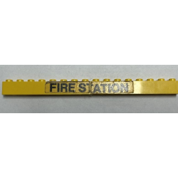 Stickered Assembly 16 x 1 x 1 with Black 'FIRE STATION' Pattern (Sticker) - Set 374-1 - 2 Brick 1 x 8