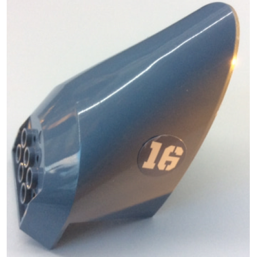 Деталь LEGO 87616pb011 Aircraft Fuselage Aft Section Curved Bottom 6 x 10 with White '16' Pattern on Both Sides (Stickers) - Set 70629