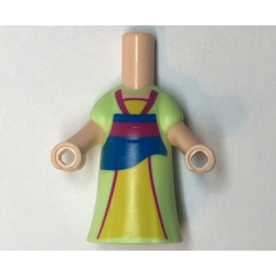 Micro Doll, Body with Molded Yellowish Green Dress and Printed Blue Panel, Magenta Stripe, Yellow Skirt, Light Nougat Neck Pattern Micro Doll, Body with Molded Yellowish Green Dress and Printed Blue Panel, Magenta Stripe, Yellow Skirt, Light Nougat Neck Pattern
