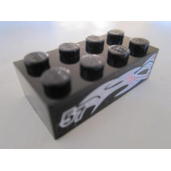 Brick 2 x 4 with Silver and Pink Flames and '57' on Black Background Pattern Model Right Side (Sticker) - Set 8495