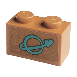 Brick 1 x 2 with Dark Turquoise Stylized Classic Space Logo with Heart Pattern (Sticker) - Set 41447 Brick 1 x 2 with Dark Turquoise Stylized Classic Space Logo with Heart Pattern (Sticker) - Set 41447