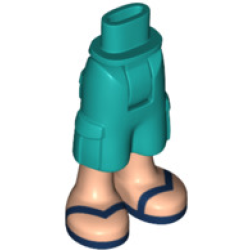 Mini Doll Hips and Trousers Cropped Large Pockets, Light Nougat Legs and Dark Blue Sandals with V-Shaped Straps Pattern - Thick Hinge