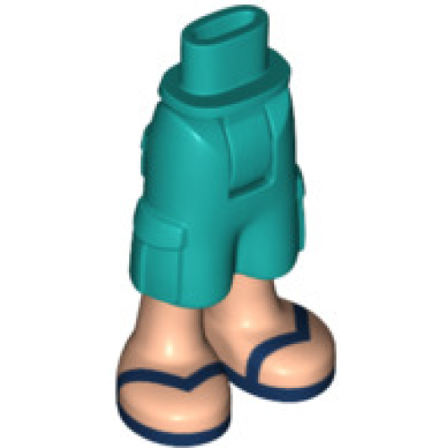 Деталь LEGO 25727c00pb06 Mini Doll Hips and Trousers Cropped Large Pockets, Light Nougat Legs and Dark Blue Sandals with V-Shaped Straps Pattern - Thick Hinge