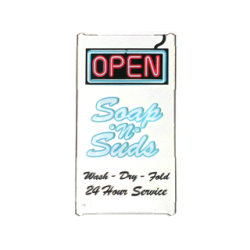 Glass for Window 1 x 4 x 6 with 'OPEN', 'Soap 'n' Suds' and 'Wash - Dry - Fold 24 Hour Service' Sign Pattern